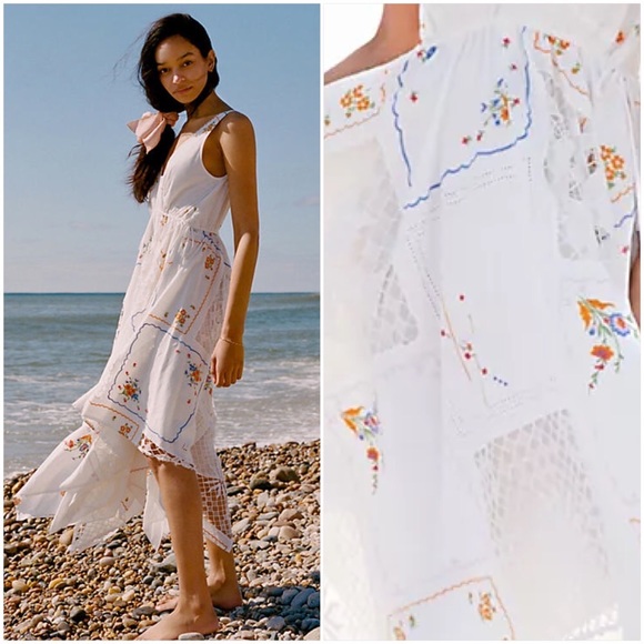 NWT ANTHROPOLOGIE EMBROIDERED PATCHWORK MAXI DRESS IN WHITE - Picture 7 of 8